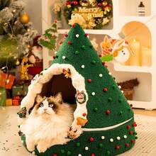 1 buah Tempat Tidur Gua Kucing Natal 16 inci, Rumah Kucing Bulu Lembut Hangat Musim Dingin Tertutup, Dapat Dilepas dan Dicuci, Untuk Kucing Hingga 8 lbs - MultiWarna - View 9