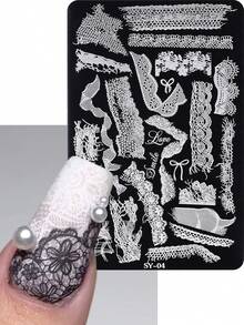 1片蕾絲設計可重複使用美甲印花板 不規則蕾絲邊美甲印花模板 金屬不鏽鋼美甲模板 DIY美甲沙龍秋季美甲工具 美甲用品 - 銀色 - 查看 2