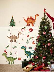 1pc/2pcs/4pcs, Multi-Style, Christmas Animal Wall Stickers, Duck, Swan, Dinosaur Patterns, Snowflake, Colorful Ball, Gift Box Decoration, Large Area Wall Decor Stickers, Suitable For Study, Dining Room, Living Room, Bedroom Background Wall - Multiple Styles - View 4