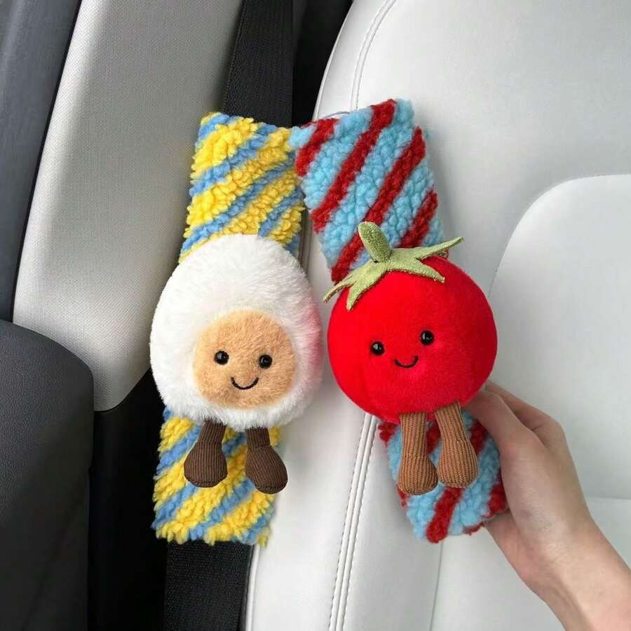 yucen Tomato Scrambled Egg Seat Belt Shoulder Pad Car Decor Car Accessory Cute Doll Creative Gift For Women - A - View 1