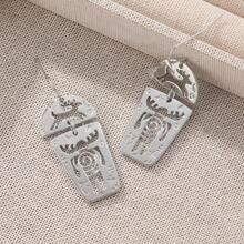 1 Pair Geometric Vintage Pendant Earrings, Handmade Hollow Deer Design, Cute Creative Jewelry Accessory - Silver - View 3