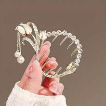 Women's Vintage Floral Banana Hair Clip, Rhinestone Pearl Tassel Ponytail Hair Hoop, Elegant Metal Curved Hair Clip, Suitable For Daily Wear And Parties - Multicolor - View 10