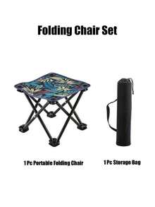 1PC Portable Folding Camping Stool, Floral Print Oxford Fabric Lightweight Compact Folding Chair, Suitable For Outdoor Fishing, Hiking, Picnic - Multicolor - View 12