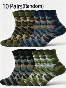 5/10/20 Pairs Men Camouflage Print Crew Socks, Soft Breathable Camo Mid Socks, Outdoor Daily Casual Sports Socks Random - Multicolor - View 10