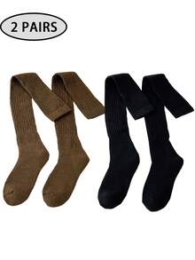 1/2/4 Pairs Women's Over-The-Knee Socks, Thickened Warm Double-Needle Solid Color Minimalist Thigh High Socks For Autumn/Winter, Can Be Paired With Boots, Daily Wear - Multicolor - View 26