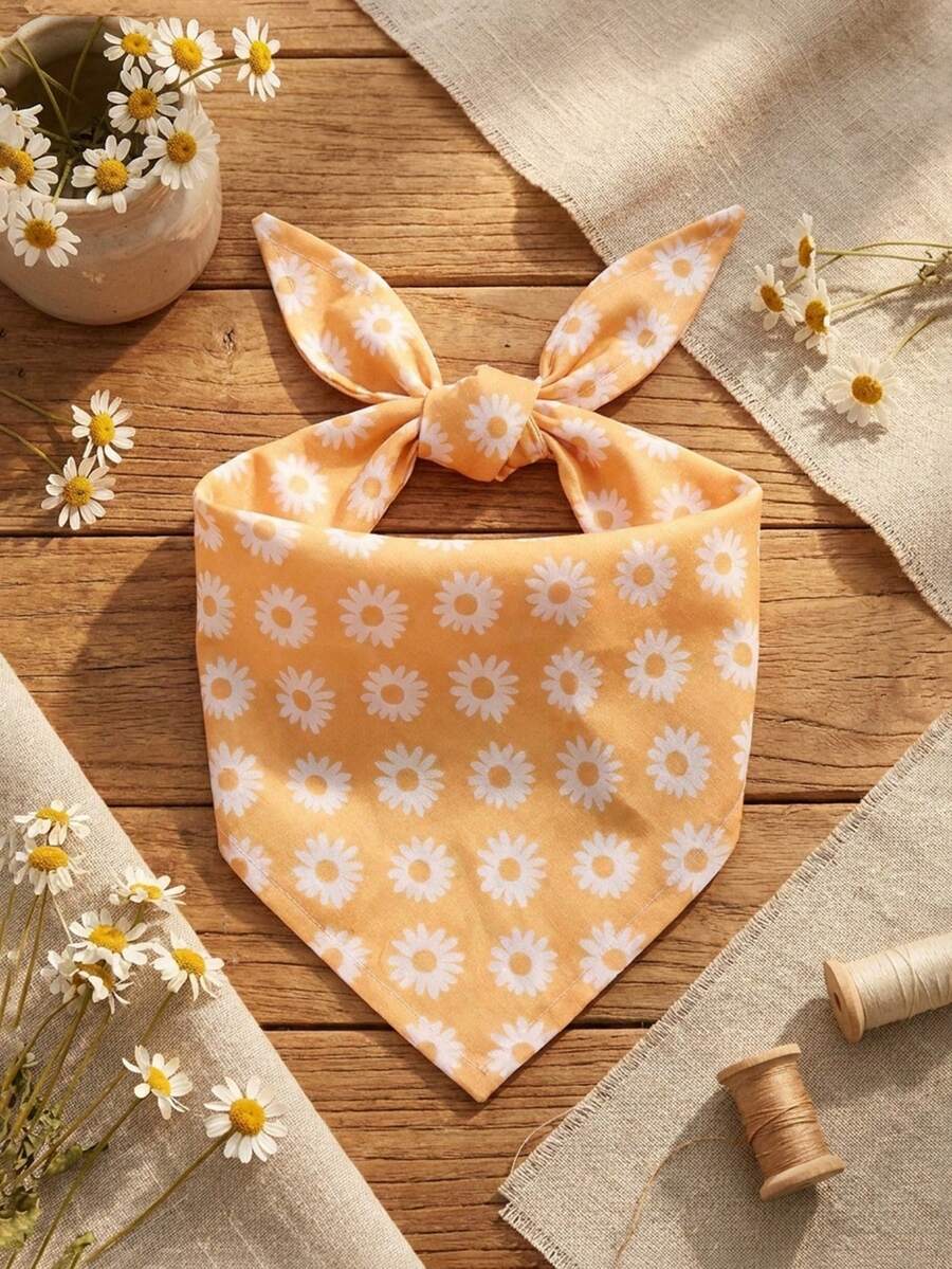 Soft Breathable Pastoral Daisy Pattern Polyester Pet Scarf, Dog Supplies & Cat Accessories, Happy Puppy Decorative Accessory, Suitable For Small Dogs, Medium Dogs And Cats For Daily Indoor Or Outdoor Play
