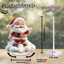 2D Flat 360° Rotating Acrylic Santa Claus Desktop Decoration With Stand, Red Set And White Cloud Design Holiday Centerpiece - A - View 3