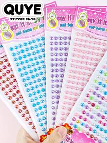 1Set Gem Stickers, Stickers Aesthetic, Self Adhesive Shiny Round Gem Sheet, Multicolor Iridescent Tone, For Makeup, Phone, Cup, Camera Decor - 6MM AB Pearl Rhinestone - View 2