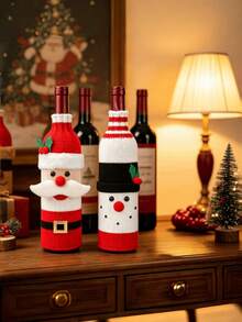 3pcs/6pcs Christmas Knitted Wine Bottle Covers, Santa Claus Snowman Reindeer Wine Bottle Decor, Holiday Table Party Gift Ornament - View 9