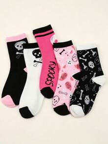 Kaos Kaki Halloween yang Manis & Keren, Bahan Elastis dan Bernapas, Kaos Kaki Setengah Betis Motif Tengkorak dan Tulang Halloween, Kombinasi Berbagai Pola, Cocok untuk Wanita, Pakaian Pesta Tema Halloween, Aksesori Suasana - MultiWarna - View 2