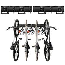 Bike Wall Mount, 2 Rails 4 Bike Hooks 3 Helmet Hooks, Wall Mounted Bike Storage Rack Garage Organizer - Black - View 1