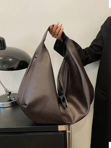 High End Fashionable Lazy Style Women's Tote Bag, Simple And Versatile PU Material Large Capacity Storage Shoulder Bag/Armpit Bag - Coffee Brown - View 4
