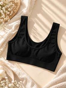 Women's Seamless Wireless Bra, No Padding, Comfortable Soft Elastic Wide Strap V-Neck Sleep Yoga Daily Crop Top - Black - View 6