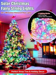 5m/10m Solar Outdoor LED Fairy String Lights, 4 Modes Quick Storage Rope Lights, Waterproof Christmas Tree Decor Lights For Garden Patio Tent Camping Xmas Holiday Decoration - Solar-powered Colored Lights - View 3