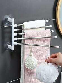 Towel Rack - Wall-Mounted Rotating Towel Bar, Modern Minimalist No-Drill Floating Towel And Coat Hook Organizer - Bathroom Accessories - Essential Towel Rack And Floor Mat Storage For Home Kitchen And Bathroom,Home Essentials - Multicolor - View 2