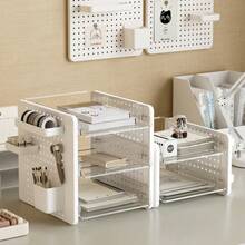 3-Tier Desktop Pegboard Storage Box Stationery & Cosmetics Organizer Desk Office Workstation File Organizer - A - View 4