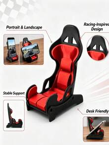 1pc Racing Seat Phone Holder, Adjustable Stable Desktop Phone Stand, Perfect For Desk, Gaming, Bedroom Decor, Ideal For Gamers And Racing Enthusiasts, Cool Creative Universal Smartphone Holder, Fun Desktop Ornament, Birthday Or Holiday Gift - Multicolor - View 3