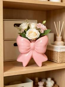1pc Pink Bow Vase, Cute Glossy Bow Vase, Modern Decorative Vanity And Tabletop Centerpiece, Creative Gift For Her, Aesthetic Room Decor, Vanity Centerpiece, Gift For Her, Modern Home Decor - Multicolor - View 8