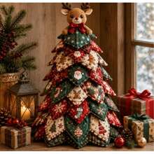 3D Quilted Christmas Tree DIY Sewing Kit (Includes Angel Tree Topper), Layered Patchwork Tabletop Tree Handmade Kit, Suitable For Holiday Fireplace Mantel And Shelf Decor - Multicolor - View 10