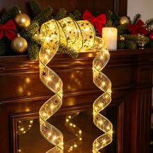 2pcs Christmas Tree Ribbon Lights, Christmas Decorations, Holiday Celebration Decor, Indoor Party Decoration, Ribbon Lights, Room Decoration Lights, Holiday Lighting, Suitable For Halloween, Thanksgiving And New Year Multi-Functional Decor - Gold - View 4