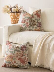 1pc Modern Pastoral Country Style Minimalist Chenille Jacquard Thick Soft Washable Machine Washable Hidden Zipper Pillowcase Suitable For Sofa Bedroom Living Room Home Decor - American Farmhouse Floral - View 6