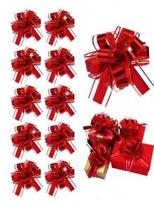 12/6/1pc Zipper Bow Gift Packaging Ribbon, Reusable, Suitable For Gift Boxes And Decoration, Gift Wrapping, Wedding Baskets, Birthday Party Gift Boxes, Floral Decoration, Christmas Gift Decoration, Party Supplies (Red) - Random - View 1