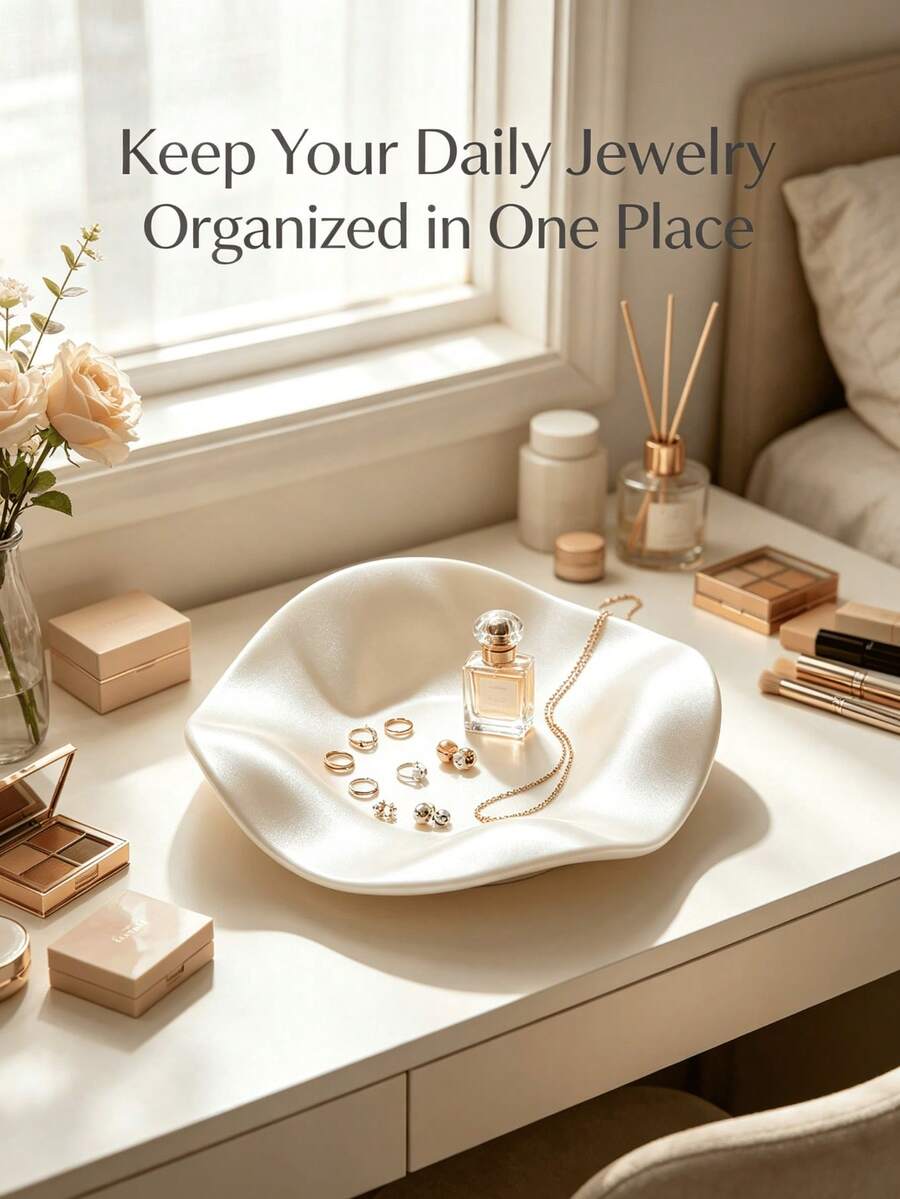 1pc Wavy Jewelry Tray, Asymmetrical Round Jewelry Storage Dish, Ring, Necklace, Earring Collection Storage & Display, Wedding Keepsake Gift, Suitable For Valentine's Day, Mother's Day. - Multicolor - View 1