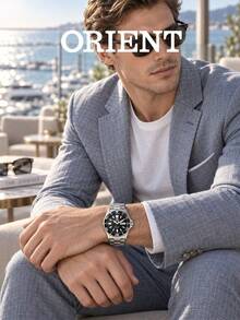 Men's ORIENT Automatic Diver Watch, Brushed Stainless Steel Bracelet, Black Dial, Rotating Bezel, 200m Water Resistant, Date & Day Display, Sports Watch - Black - View 4