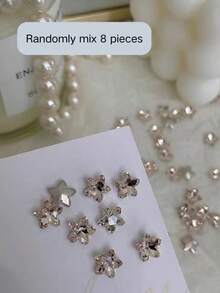 8pcs Fall, Autumn, Fall Nails 3D Star Rhinestone Nail Art Accessories, Champagne And Silver Five-Pointed Star Crystals, Glossy Delicate Shiny, DIY Gentle Luxury Autumn/Winter Nail Decor - Multicolor - View 4