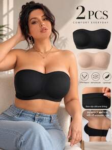 2 buah Bra Tanpa Tali untuk Wanita Ukuran Plus, Bra Penyangga Tanpa Tali, Bra Tanpa Jahitan Anti Selip, Bra Penyangga Kuat dengan Kait Belakang, Bra dengan Cup Nyaman, Cocok untuk Dipadukan dengan Gaun - MultiWarna - View 11