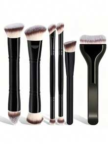 6pcs Multi-Function High Quality Makeup Brush Set, Soft Bristles, Suitable For All Skin Types, Powder Brush, Foundation Brush, Detail Brush, Eyeshadow Brush, Triangle Highlighter Brush, Portable Travel Set, Perfect Gift For Girls - Multicolor - View 1