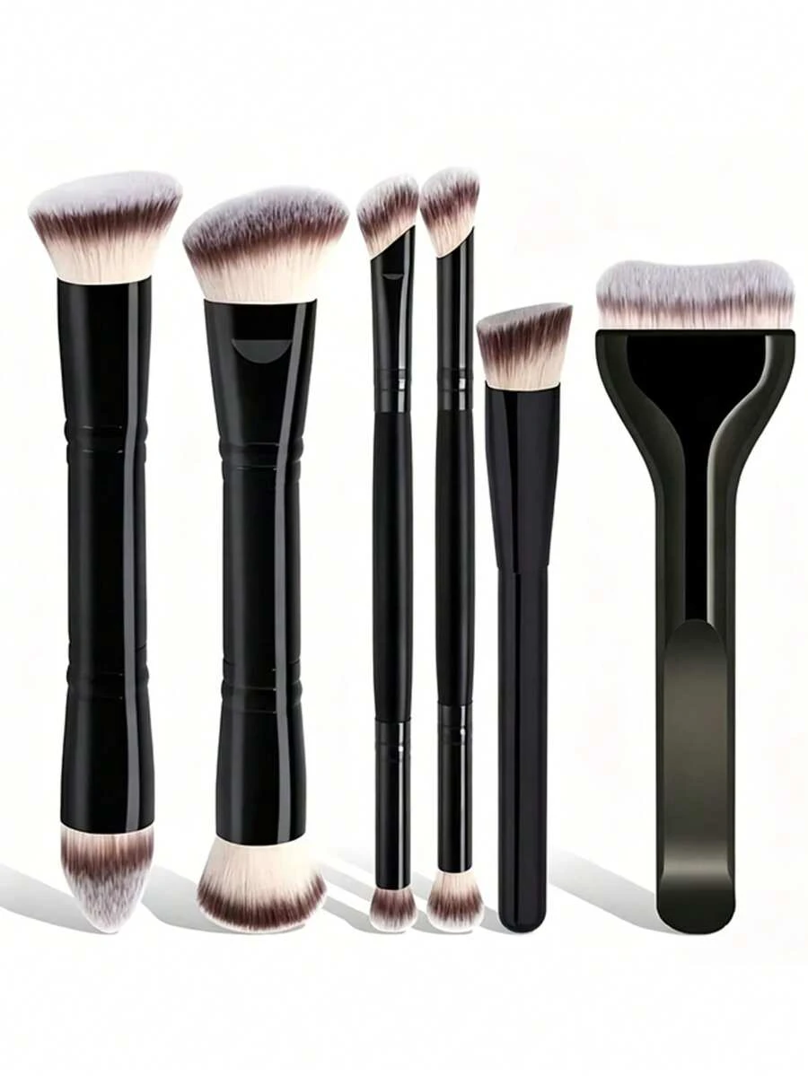 6pcs Multi-Function High Quality Makeup Brush Set, Soft Bristles, Suitable For All Skin Types, Powder Brush, Foundation Brush, Detail Brush, Eyeshadow Brush, Triangle Highlighter Brush, Portable Travel Set, Perfect Gift For Girls - Multicolor - View 1