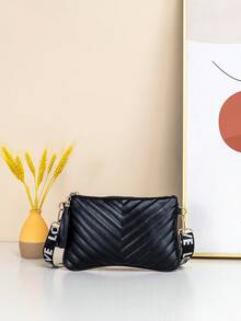 1pc Women's New Rhombus V-Pattern Crossbody Small Bag, Personalized Letter Webbing Strap, Portable Daily Carry Bag - M1215 - View 13