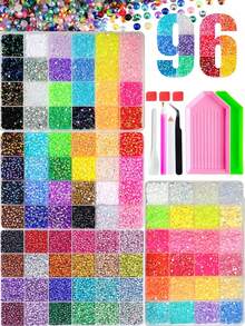1 Boxes AB Nail Rhinestones, Y2K Round Resin Crystal Nail Charms, Everything Can Be Inlaid With Rhinestones, Includes Rhinestone Picker Tweezers, Dotting Pen, Tray Tools, Shiny Decorations Suitable For Nails, Insulated Cups, Phone Cases - Multicolor - View 1