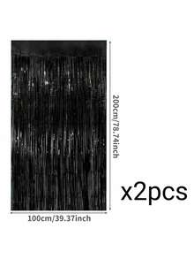 8/4/2/1pc Black Photo Backdrop Party Streamers, For Halloween, Birthday Party, Black Metallic Foil Fringe Curtain, Party Decorations, Wedding Decorations, Christmas Decorations - Black - View 15