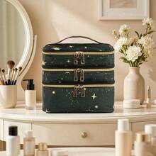 1pc New 3-Layer Makeup Bag, Large Capacity Compartment Cosmetic Organizer, Multi-Layer Independent Storage For Easy Access, Can Store Makeup Brushes And Toiletries, Also Functions As Desktop Organizer, Portable Handheld Design, Travel Essential. - Multicolor - View 5