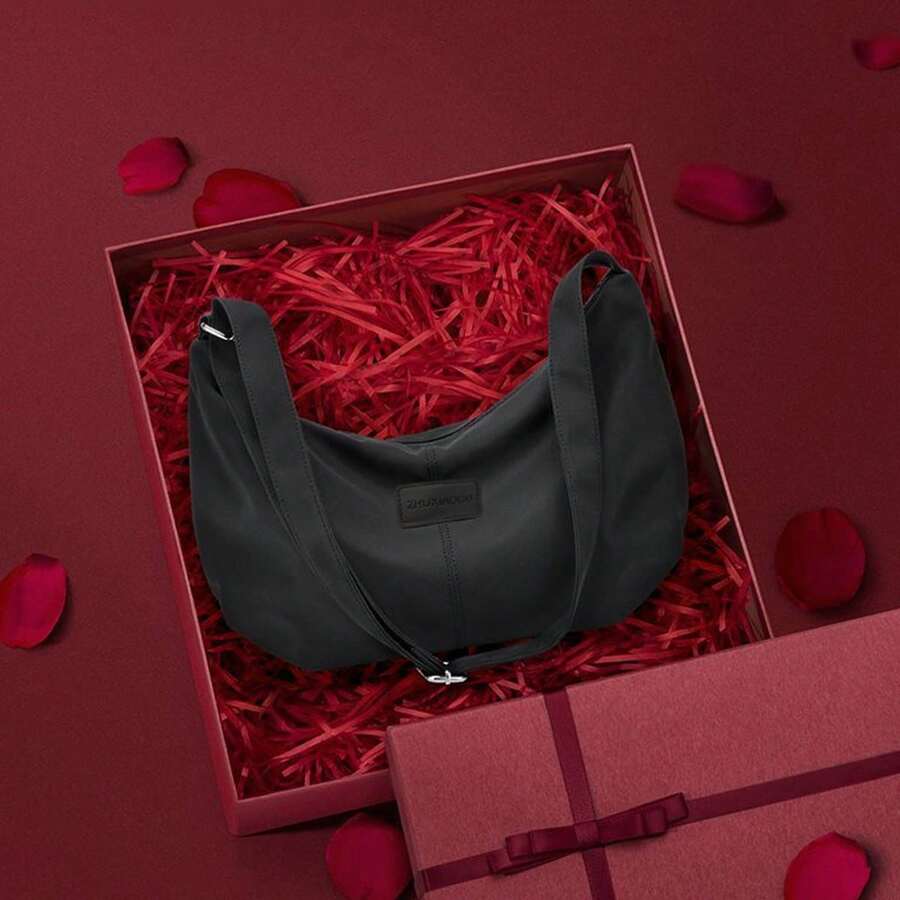 Black Nylon Crossbody Tote Bag, Soft Large Capacity Hobo Shoulder Bag With Adjustable Strap For Women - Multicolor - View 1
