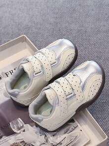 Girls Polka Dot Hook & Loop Casual Training Shoes, Soft Sole Anti-Slip Breathable Kids Sports Shoes For Spring And Autumn - Silver - View 7