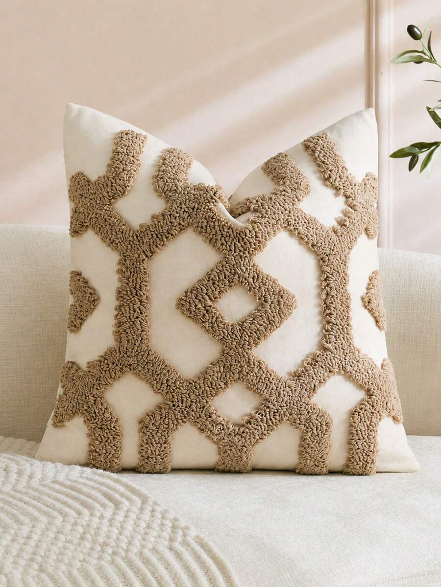1pc/2pcs Neutral Wavy Velvet Pillow Case, Textured Abstract Striped Beige Cushion Cover, Bohemian Minimalist Decorative Pillow For Living Room Bedroom Sofa Home Decor