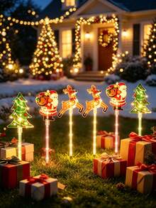 6pcs Christmas Solar Acrylic LED Lights,Outdoor Waterproof Lawn Lights, Suitable For Creating A Christmas Atmosphere In Gardens And Courtyards, Applicable To Paths, Steps, Christmas Tree Decorations And Lighting Scenes For Christmas Parties - A - View 7