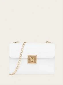 1pc Women's Sweet Style Multi-Color Chain Small Square Bag, Textured Flap Lock Bag, Versatile Shoulder Crossbody Small Bag - LB617 - View 3