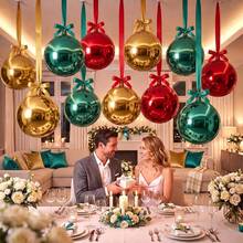 12 Pcs 18 Inch Christmas 4D Metallic Foil Balloons Kit, Red Dark Green Gold Round Hanging Balloons With Pump Ribbon 24 Ceiling Hooks For Christmas Party Ceiling Hanging Decor Supplies - View 2