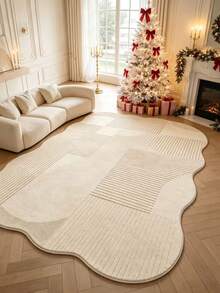 1pc Modern Striped Geometric Design Asymmetrical Soft Rug, Holiday Decor, Suitable For Living Room And Bedroom, Indoor Carpet, Gift, Home Decor. Decorative Rug, Bedroom Decor, Small Rug, Carpet, Home Decor, Living Room Rug, Living Room Small Rug, Bedroom Rug, Living Room Home Decor, Plush Rug, Fuzzy Rug, Autumn/Winter Rug, Thick/Plush - Multicolor - View 4