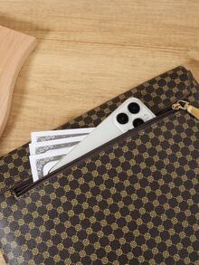 Fashionable Floral Print Handbag, Large Capacity Magnetic Multifunctional Portable Cash, Phone, Glasses, And Document Handbag - Coffee - View 7