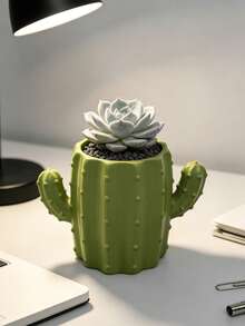 1pc Green Cactus Shaped Flower Pot, Pen Holder, Large Capacity Storage Space, Stable Base, Not Easy To Tip Over, Study Office Desk Surface Decoration, Suitable For Office Housewarming Gift - Cactus - View 9