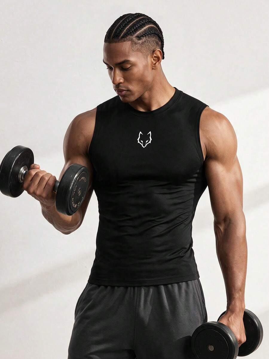 Driftmere Áo ba lỗ thể thao nam họa tiết động vật cổ tròn, phong cách casual, tập gym, đi chơi ngày lễ - màu đen - Xem 1