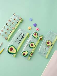 1pc Cartoon Avocado Large Capacity Pencil Case, Minimalist Transparent High-Value PVC Student Storage Bag, Cute Avocado Quicksand Stationery Bag, Student Learning Storage Supplies (Random Pattern Shipped) - One Size Fits All - View 1
