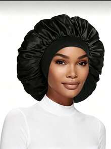 Women's Solid Color Wide Brim Elastic Polyester Satin Sleep Cap, Single Layer Soft Silk-Feel Hair Cap, Suitable For Curly Hair Night Care - Multicolor - View 2