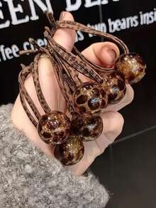 3/2/1pc New Leopard Print Ball Hair Tie, Elegant Fashion Vintage Ponytail Hair Rope, High Elasticity Bun Hair Rope For Women, Ice Crack Leopard Print Hair Rope Double Strand Bun Hair Rope Hair Accessory Bracelet Dual Use High Elasticity - Multicolor - View 1