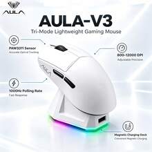AULA V3 Wireless Gaming Mouse With Magnetic RGB Charging Dock, 51g Super Light Tri-Mode Mouse, PAW3311 Optical Sensor, 12000DPI, 300 IPS, Dual 1000Hz Low Latency, 7 Programmable Buttons For Small & Medium Hands - View 2